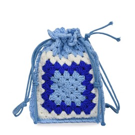 LUNIQO Handmade Crochet Crossbody Bag for Women Woven Shoulder Handbag Purse Drawstring Phone Bag (Blue)