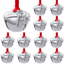 2024 Believe Christmas Bells, 24 Pieces Santa Claus Sleigh Bells Father Christmas Jingle Bell Christmas Eve Box Filler Christmas Tree Home Decoration (Silver, 1.4inch/37mm)