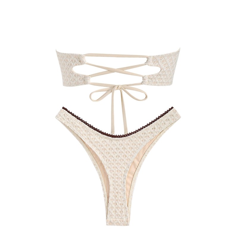 seamoly Conjunto de bikini estilo bandeau con lazo de cuadros