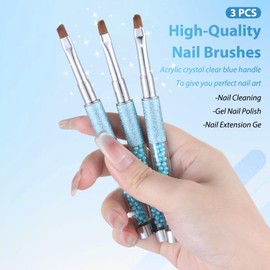 INENK Pearl Blue Nail Art Clean Up Brushes for Cleaning Polish Mistakes on the Cuticles, Acetone Resistant Nail Brush, Fingernail Cleaning Brushes for Nail Art and Designs (Round&flat&Bevel)