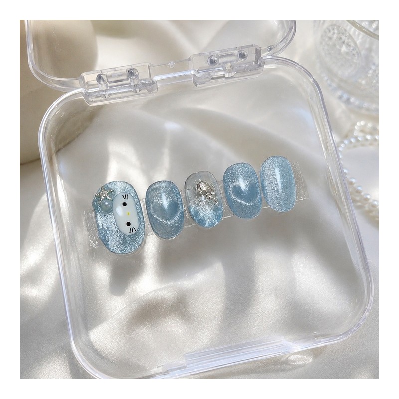 Dolphin Cat[Handmade Nail Tips] - Short Almond [Production] Short Oval