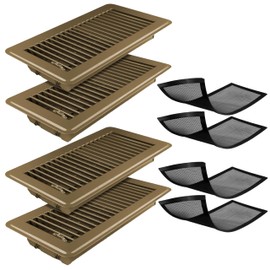 4 Pack 4"x10" Floor Vent with Magnetic Vent Cover Mesh, Heavy Duty Adjustable Air Vent for Home Sidewall Vent Office or Ceiling Vent, Floor Register 4x10 w PVC Screen Cover Filter(Brown)