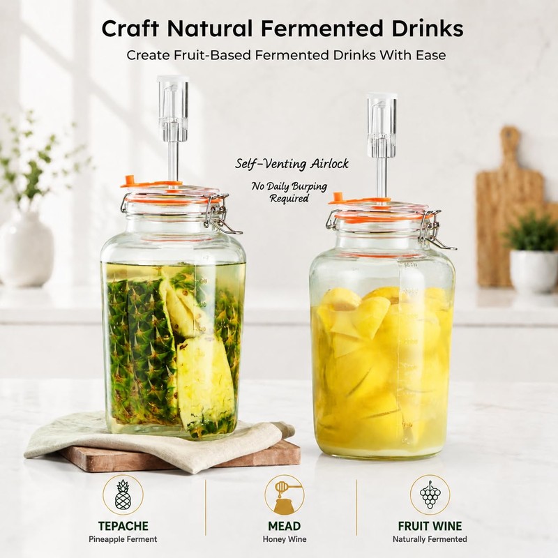 Glolaurge 1 Gallon Fermentation Jars with Airlocks & Glass Weights,