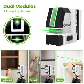 G JOGO Laser Level, 100Ft Dual Modules Self Leveling Green Cross Line Lasers, Lazer Leveler for Picture Hanging with Brightness Adjustment, Magnetic Bracket Carrying Case Rechargeable Battery Included