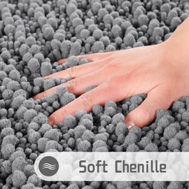 Yimobra Bath Mat, 43 x 61 cm, Luxury Chenille Shaggy Microfiber Bath Rugs, Extra Soft & Thick, Absorbent Water, Non-Slip, Machine Washable, Bath Mats for Bath Floor,Tub and Shower, Gray