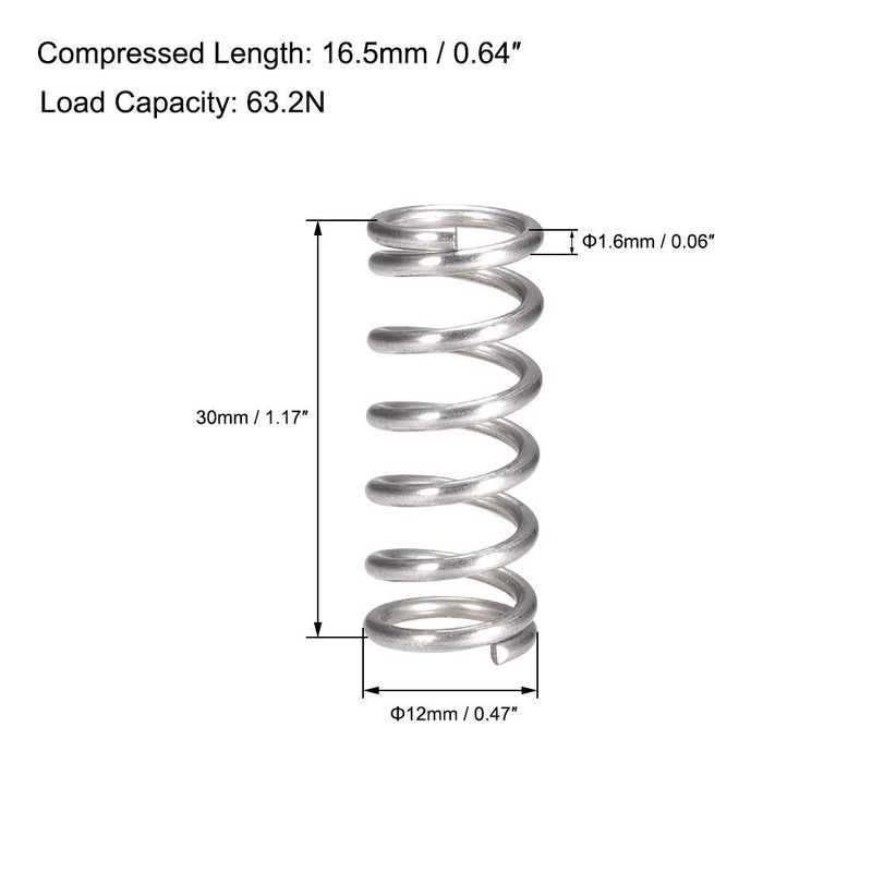 TA-VIGOR 10Pcs Compressed Spring, 12mm OD,1.6mm Wire Size,16.5mm Compressed Length,30mm