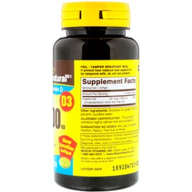 MASON NATURAL, Vitamin D (D3) 1000 Iu Softgels, 60-Count Bottles