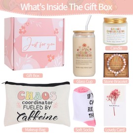 Chaos Coordinator Gifts for Women, Thank You Gifts for Women Birthday, Boss Gifts for Women, Teacher Appreciation Gifts, 16 oz Chaos Coordinator Glass Cup Basket Gifts Set (Chaos Coordinator)