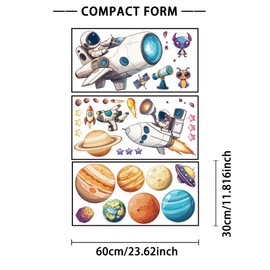 GOMAKERER 3 Sheets Planet Wall Stickers, Astronaut and Space Battleship Wall Decal Sticker Wall Art Decorations for Living Room Bedroom Nursery Room Playroom Home Wall Decor