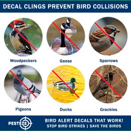 PESTEZE USA UV Reflective Window Bird Decals–Anti Collision Static Cling Stickers for Windows to Prevent Birds from Hitting Glass–Removable, 16 Pack Window Alert Clings – Humane Bird Strike Prevention