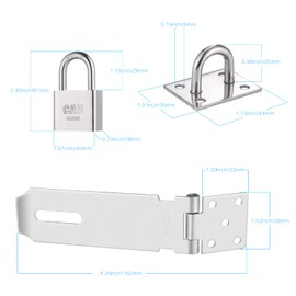 Stainless Steel Deadbolt Lock Hasp with Padlock & Screws, Door Latch for Garden Gate, Non-Malleable Door Lock for Wooden Door, Shed Lock for Bedroom, Closet, Garage Door (5 Inches)