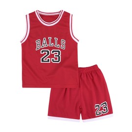 GLIGLITTR Toddler Kid Basketball Jersey Outfit Baby Boy Girl Letters Tank Top + Track Shorts Sets Boy Summer Clothes (Red, 5-6 Years)