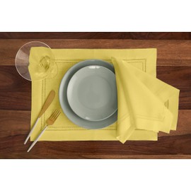 Solino Home Linen Hemstitch Napkins 20 x 20 Inch – 100% Pure Linen Sunshine Yellow Cloth Napkins Set of 4 – Double Hemstitch Dinner Napkins for Spring