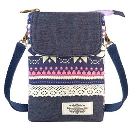 Roomy Cell Phone Purse Wallet Canvas Small Crossbody Purse Bags with Shoulder Strap For Women teen girls (Q-ethnic Purple)