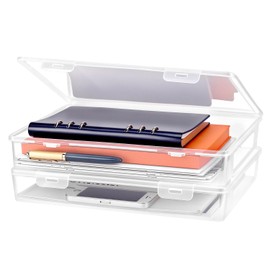 QWORK® 2 x A4 Portable Clear Plastic File Box Ideal for Documents, Magazines, Scrapbooks, Photos, 31 x 22 x 5 cm