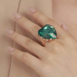 YERTTER Vintage Gold Emerald Green Giant Heart Ring Promise Women Statement Ring Rhinestone Love Ring Exaggerated Cocktail Ring Vintage Rhinestone Ring for Wedding Women (Green