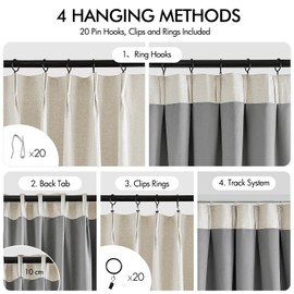 MIULEE Linen Pinch Pleated 100% Blackout Curtains for Bedroom 96 Inch Long 2 Panels Set - Back Tab Track Cream Black Out Curtain for Living Room Darkening Triple Pleat Drapes with Hooks, Natural