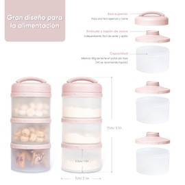Termichy Dosificador de Leche en Polvo Dispensadores de Leche en Polvo Apilable Recipientes de Comida Bebé Para Leche en Polvo 2 Pack (Rosa Claro)