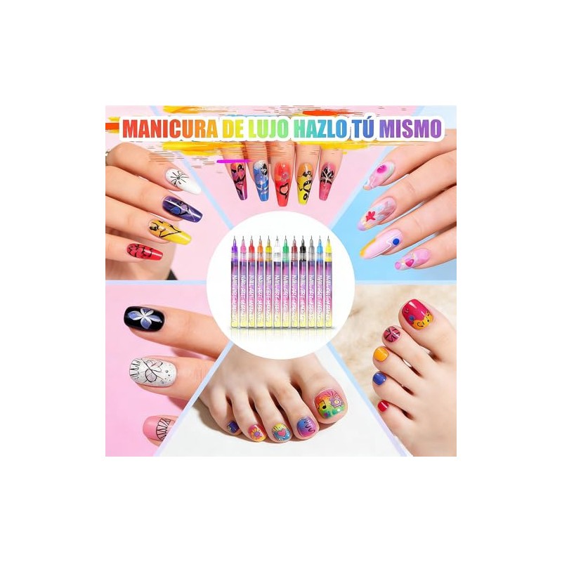 12 Rotuladores para Uñas 3D Secado Rápido, Decoración Nail Art