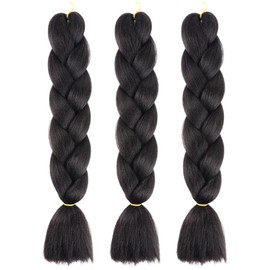Synthetic Hair for Braiding, 3 Packs Black 30 Inch Easy Braids Extensions, Black Synthetic Hair, 24 Inch Natural Black Jumbo Braiding Hair, Hair for Braiding Black Braids Braids Braid Extensions