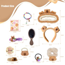 Carpibara Girls Gift Set Kawaii Hair Accessories Mirror Comb Set with Scrunchies, Bracelet, Hair tie, Hair Pins, Headbands, Cartoon Stickers Friendship Birthday Gifts for Teens Kids