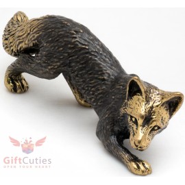 Solid Brass Figurine of Fox crouching hunting IronWork
