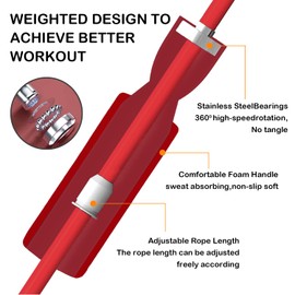 iRboWou Jump Rope Ropeless Skipping Rope for Fitness Training Exercise, Adjustable Weighted Cordless Jump Rope for Men Women Kids (Red)