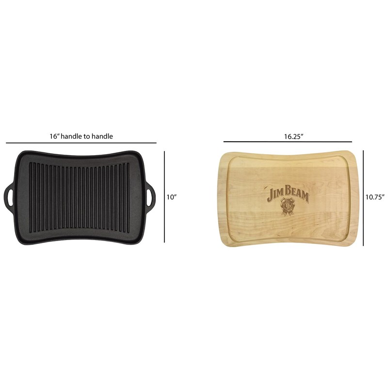 Jim Beam Cast Iron Fajita Pan with Wooden Trivet, Pre-Seasoned