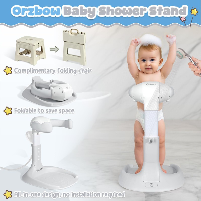 Orzbow Baby Shower Stand, Collapsible Baby Bath Stand with Foldable