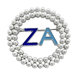 Elegant Sorority Metal Brooch With Greek Letter ZA Enamel Imitation Pearl Brooch Pin ZETA AMICAE Sorority Symbol Perfect Accessory For ZA Members
