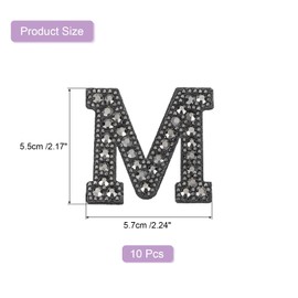 uxcell 10 Pcs Iron on Letter Patches, Letter M Rhinestone Alphabet Applique Rhinestone Pearl English Letter Sewing Patches for Clothing Hats Jeans Shoes DIY Craft, Black