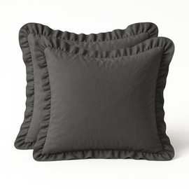 Empire Linen Ruffle Pillow Case -100% Cotton Satin Weave, Soft & Breathable Pillow Cover with Single Layer Ruffles, Envelope Zippered Closure, Decorative Farmhouse Pillow Sham (Dark Grey, 20x20)