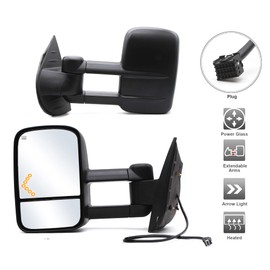 ReYee Towing Mirrors for 2007-2014 Chevy Silverado 1500 2500 3500 Tahoe Suburban GMC Sierra Yukon Tow Mirror with Power Adjust Heated LED Arrow Signal Light Manual Folding Telescoping Black Cap LH RH