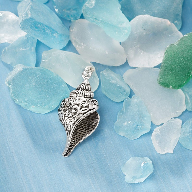 Ross-Simons Sterling Silver Scrollwork Seashell Pendant Necklace. 18 inches
