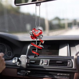 Rose Rear View Mirror Pendants Car Interior Decor, Axe Decoration Hanging Ornament, Automotive Interior Mirrors Pendant, Home Window Hangings 3.3"x3.3"