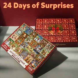 Advent Calendar 2024 Christmas Jigsaw Puzzle - 1008 Pieces | Holiday Santa Theme, 24-Day Countdown for Adults, Kids & Teens | Family Fun Game & Perfect Christmas Gifts