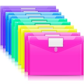 Sooez 10 Pack Plastic Envelopes Poly Envelopes, Clear Document Folders File Folders US Letter A4 Size File Folder with Label Pocket, Teacher School Office Supplies Organization Storage, Assorted Color