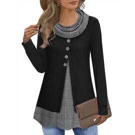 Datuhao Women's Tunic, Long Sleeve, Elegant, 2-in-1 Pullover, Long Sweatshirt, Shawl Collar, Patchwork Jumper