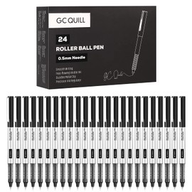 GC QUILL Rollerball Pens, Pack of 24, 0.5mm Black Liquid Ink Pens for Bullet Journaling, Fine Point Rollerball, Office Supplies for Writing, Taking Notes & Sketching BK24