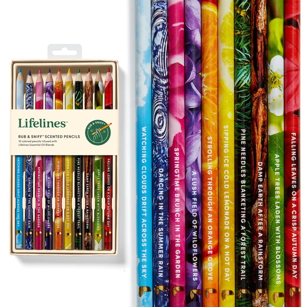 Lifelines Rub & Sniff Scented Colored Pencils - Infused with Essential Oil Blends - Color Pencil Set of 10 - Colored Pencils for Adult Coloring Books - Adult Coloring Pencils -Travel Case Included
