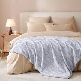 Covebett Plush Cuddly Blanket Fluffy Blanket 220 x 240 cm Fleece Blanket Grey Plain Checked Soft Thick Warm Cashmere Touch Rabbit Faux Fur Bedspread Sofa Blanket for Couch Bed Sofa