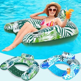 VercanMonth 2 Pack Inflatable Pool Float Chair Adult, Pool Chairs with Cup Holders Backrest, Portable Lounge Floaties for Swimming Pool Summer Toy Floaties Beach Party Floaty for Adult (Stylish Style)