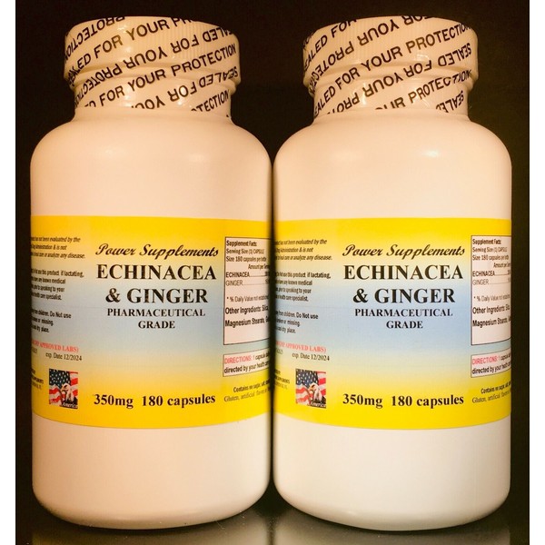Echinacea + ginger - 360 (2x180) Capsules, flu, cold, sore throat, energy aid