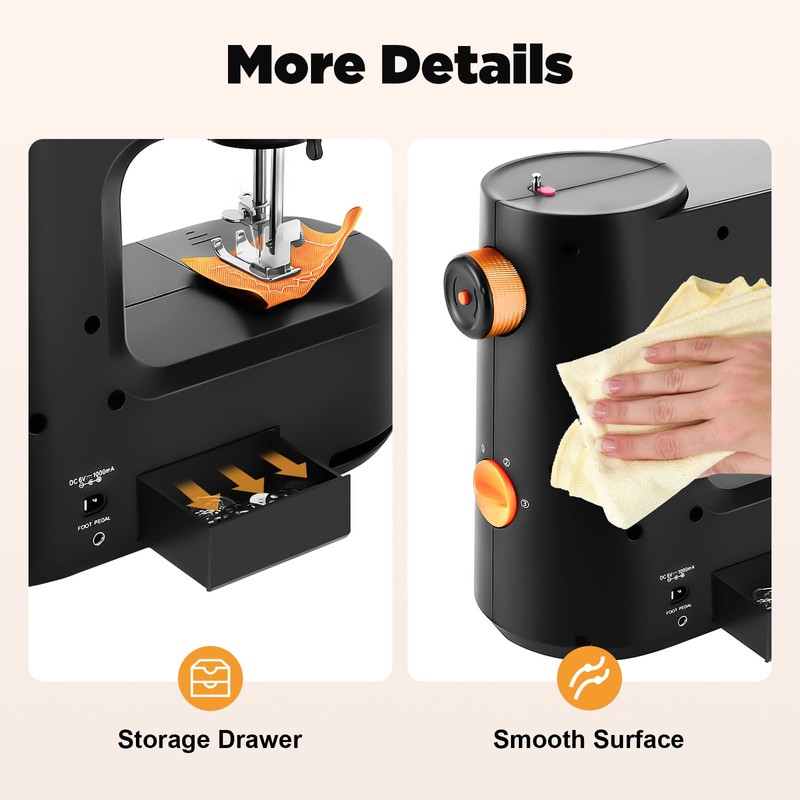 Black Sewing Machine, Basic Sewing Machine 5 Stitch Types Portable