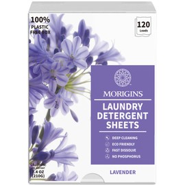 Morigins Ultra Concentrated Laundry Detergent Sheets (120 Loads, 60 Sheet), Wild Lavender Scent, Clean Breeze, Non Toxic People Safe, Washing Travel Supplies