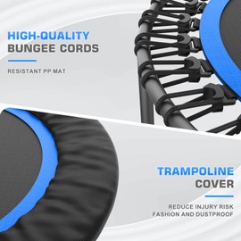 40"/48" Rebounder Trampoline for Adults Kids, ANCHEER Indoor Mini Exercise Trampoline with U Shape Adjustable Handlebar, High-Strength Bungee Cords, Stable & Sturdy Workout Equipment (Blue)