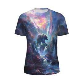 3D Pattern Printed T-Shirt Bear Waterfall Design Short Sleeves Stylish Casual Wear Comfortable Fit for Men and Women Fashion Tee Shirt Unique Graphic Tees Perfect for Summer Outdoor Size L