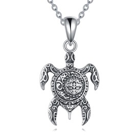 VONALA Turtle Necklace 925 Sterling Silver Sun and Moon Nautical Necklace Sea Animal Jewelry Gifts for Women Men, Sterling Silver