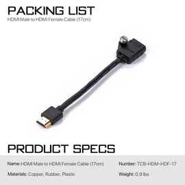 Tilta HDMI Male to HDMI Female (17 cm) Compatible with GH5, S1H, Z CAM, A7S3, BGH1/Sony FX3/Sony a1/Panasonic GH6 TCB-HDM-HDF-17