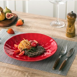 vicrays Ceramic Dinner Plates Set, 10 Inch, Microwave, Oven, Dishwasher Safe, Round, Porcelain Fluted Suitable for Steak, Pasta, Pizza, Home, Restaurant - Set of 6 Red